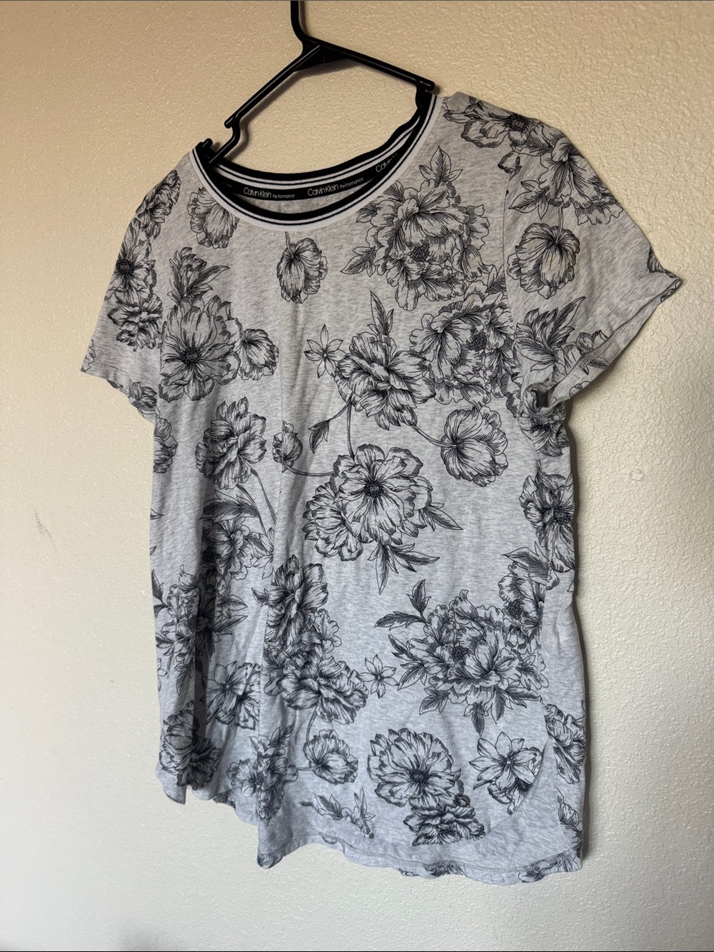 Calvin Klein Light Gray Tee with Black Floral Print
